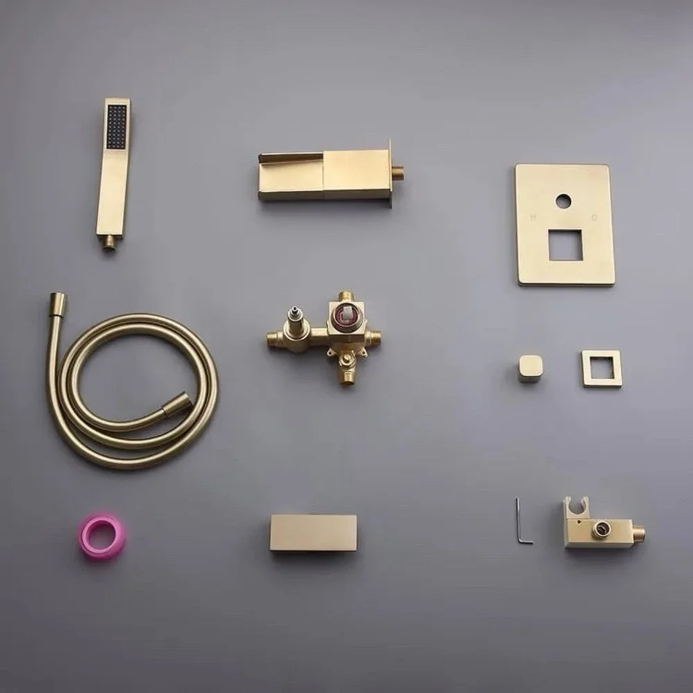 Modern Waterfall Wall-Mount‎ Solid Brass Bathtub Faucet With Handheld Shower
